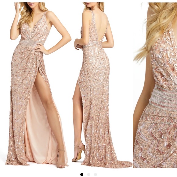 Mac Duggal Dresses Macduggal Sequence Chevron Rose Gold Evening Gown Poshmark